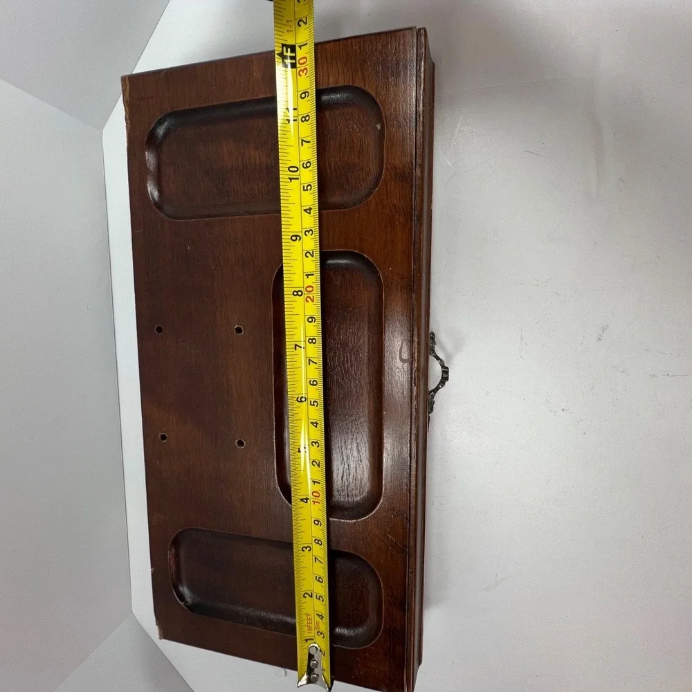 Vintage Wooden Valet Box Mens OS Brown Good Felt Lined Jewelry Drawer Organizer